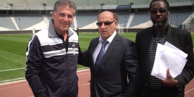 Patrice Neveu avec carlos Queiroz, le boss de l'Iran et Massa Diarra, le SG de la FFRIM